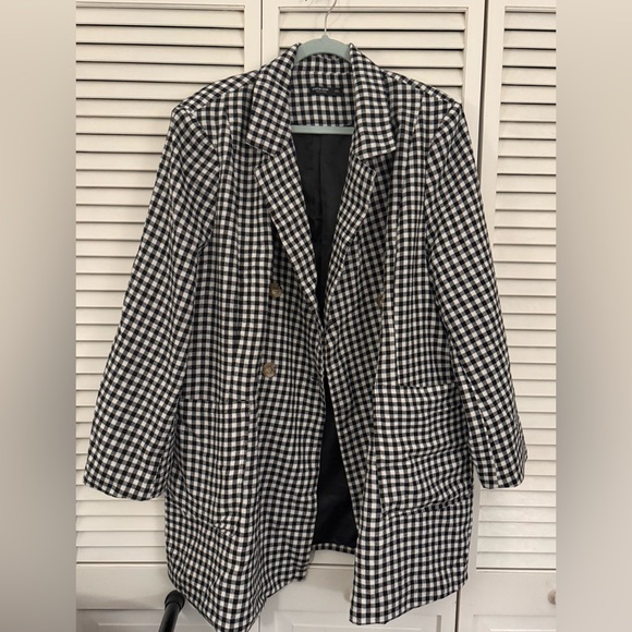 SHEIN curve 4X black and white checkered oversized blazer with pockets - Picture 1 of 3